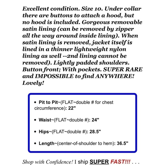 Anne Klein Womens Sz 10 Long Black Satin Lined Coat Removable Lining RARE - Picture 2 of 9